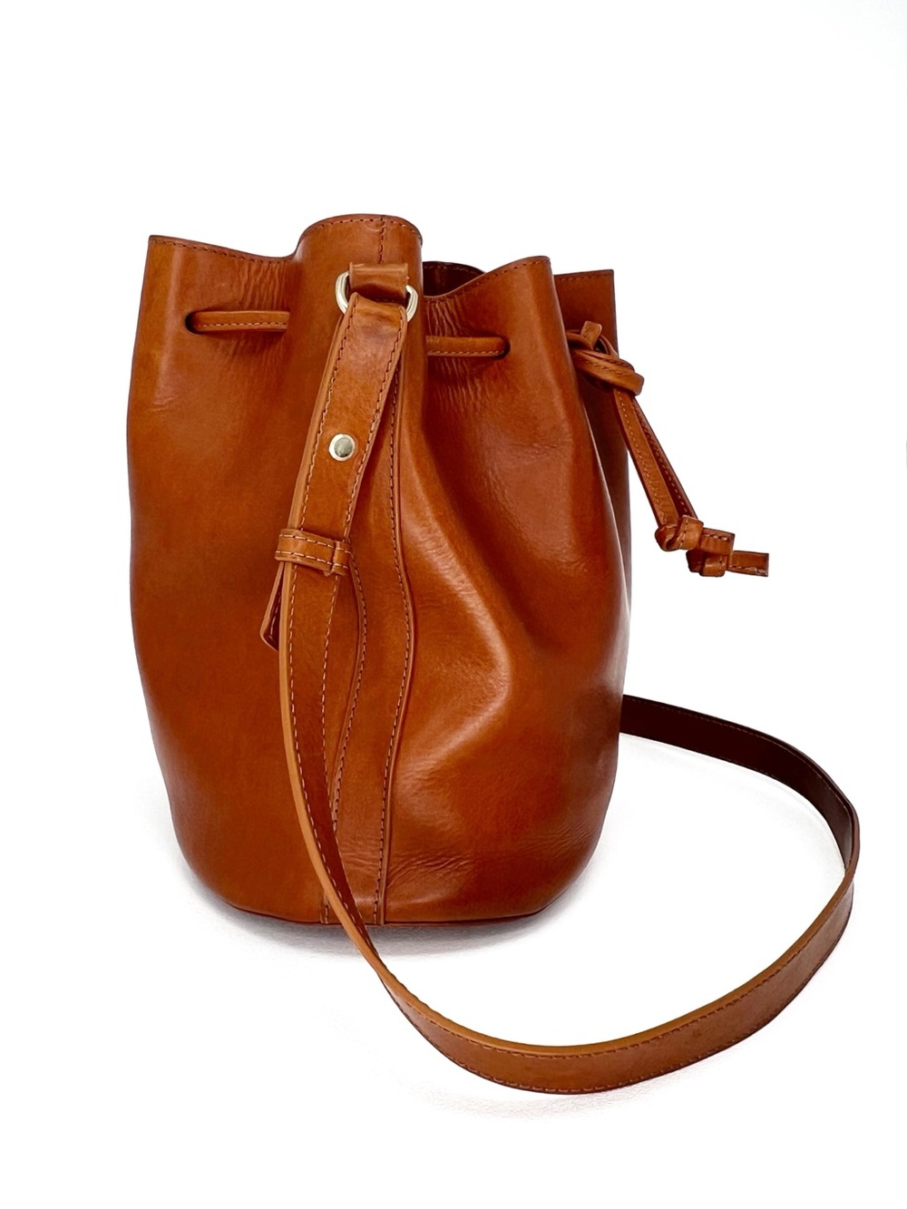 Sezane Farrow Bag Natural (Brown) Heritage Leather Bucket Shape Handbag - Picture 3 of 15